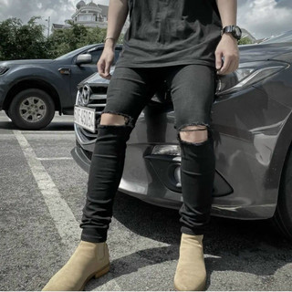 Quần jean nam màu đen rách xước cao cấp quần bò đẹp giá rẻ taka 97