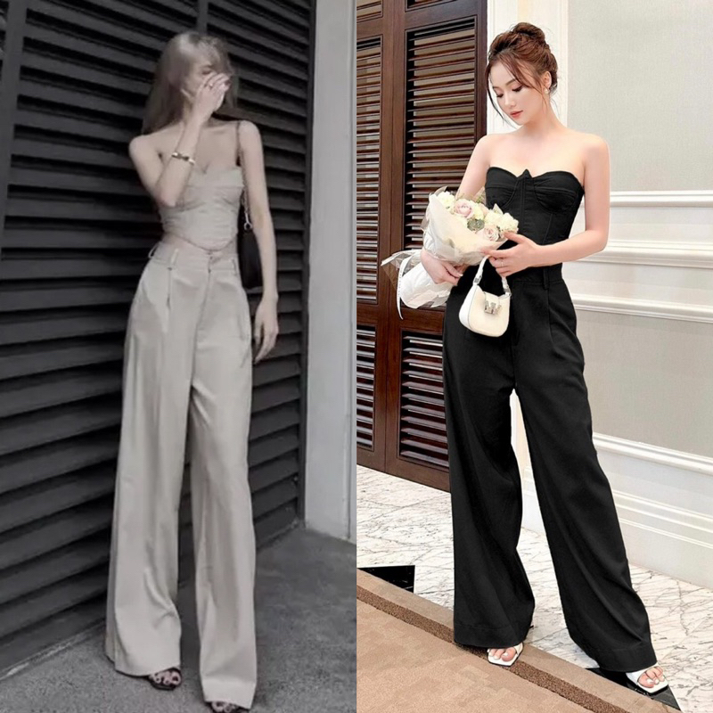 SET ÁO CROPTOP ỐNG ĐAN DÂY LƯNG KÈM QUẦN SUÔNG CULOTTES