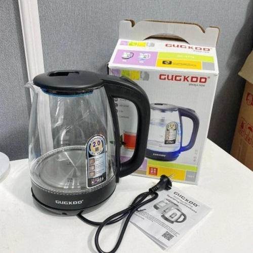 Âm Đun Siêu Tốc Thủy Tinh GUGKDD Cao Cấp Dung Tích 2L Công Suất 1500W Có Đèn LED Và Rơ Le Tự Ngắt An Toàn