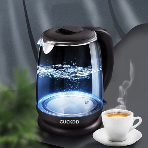Âm Đun Siêu Tốc Thủy Tinh GUGKDD Cao Cấp Dung Tích 2L Công Suất 1500W Có Đèn LED Và Rơ Le Tự Ngắt An Toàn