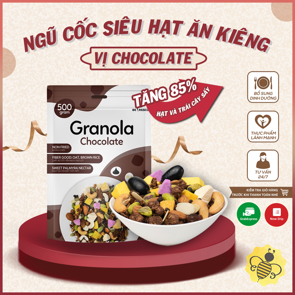 Granola Siêu Hạt Vị Chocolate Befresco 500g - Ngũ Cốc Nướng Phồng Ăn Kiêng Mix Sữa Chua Sấy, Mật Thốt Nốt