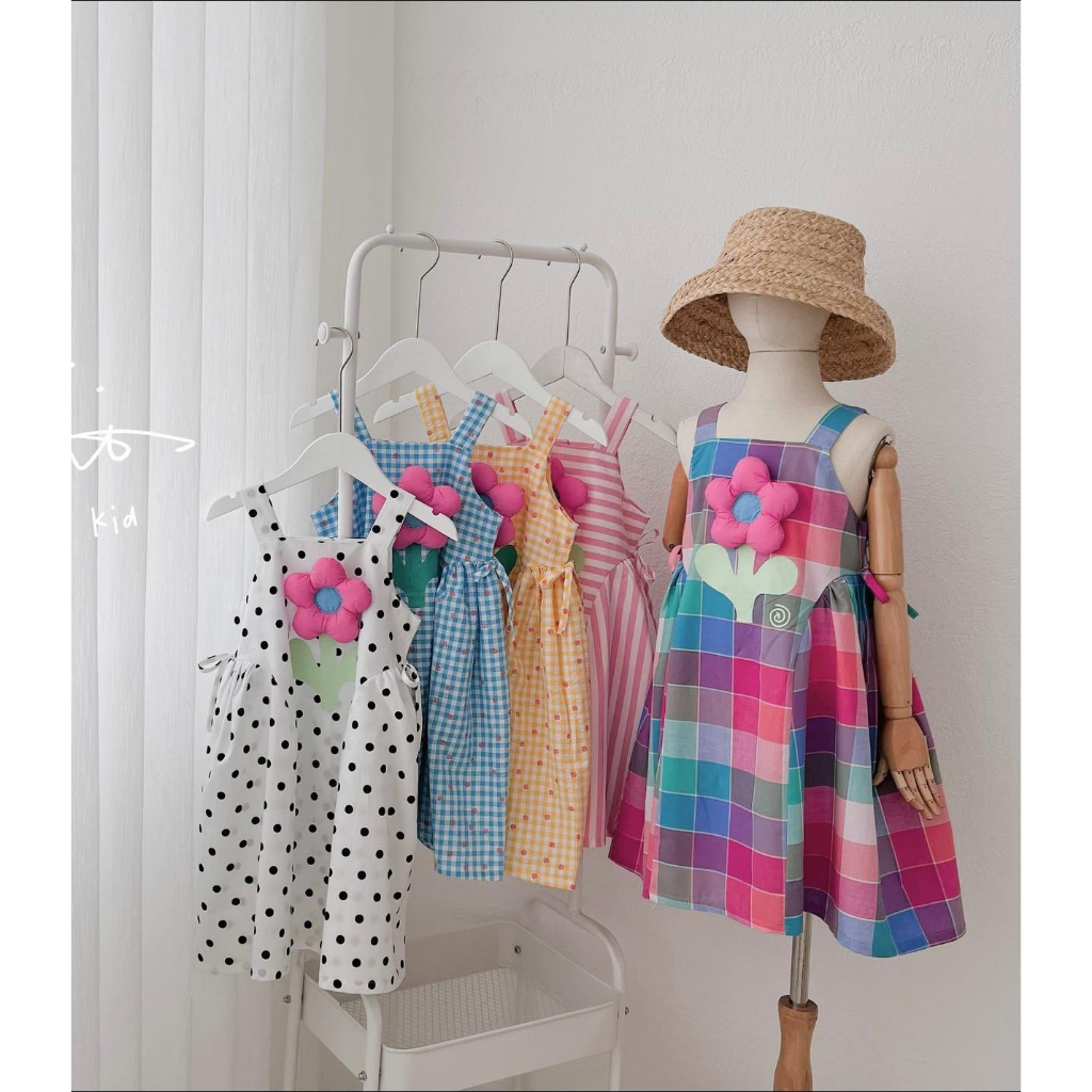 Váy dây bản vai đính hoa 3D siêu xinh- ZUNKids