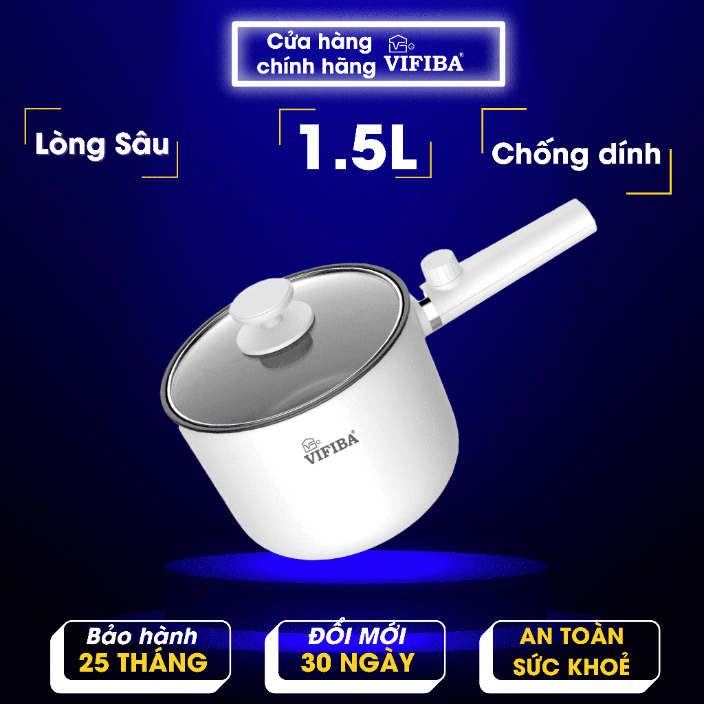 Nồi lẩu mini 600W VIFIBA, nồi điện mini, nồi điện đa năng mini 2IN1, nồi điện mini chính hãng 1.5L, noi lau mini