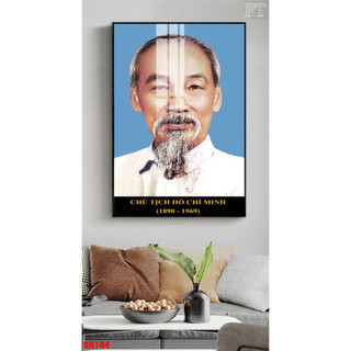 Tranh chân dung Chủ tịch Hồ Chí Minh, chất liệu gỗ in tráng gương