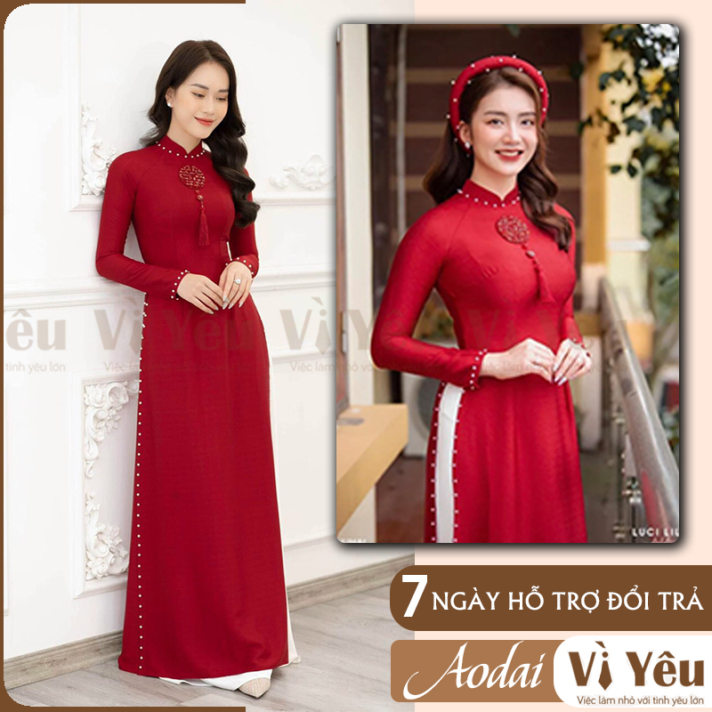 Bộ áo dài cô dâu cao cấp lụa vân gỗ, thiết kế áo dài cưới đính đá pha lê, đi tiệc sang trọng