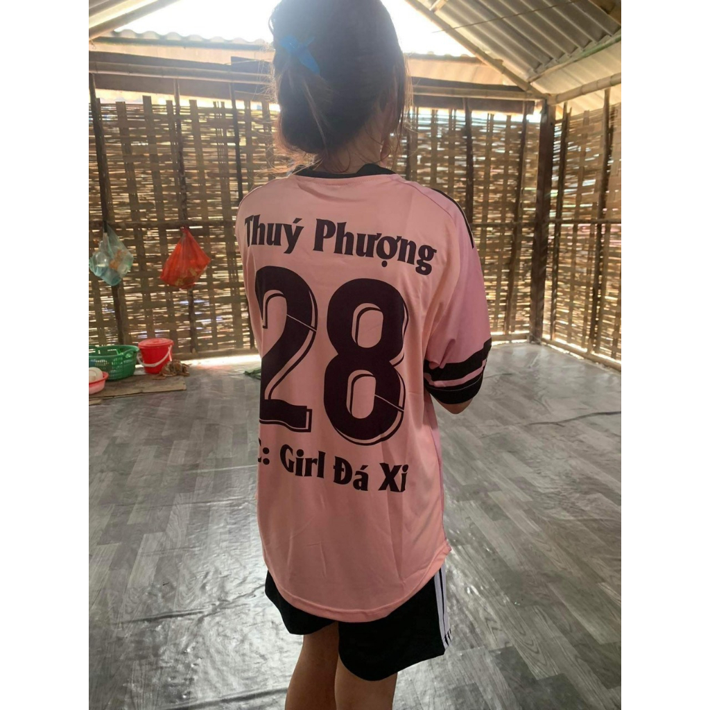 In tên số áo theo yêu cầu - bộ quần áo bóng đá không logo hồng - hàng thun cao cấp