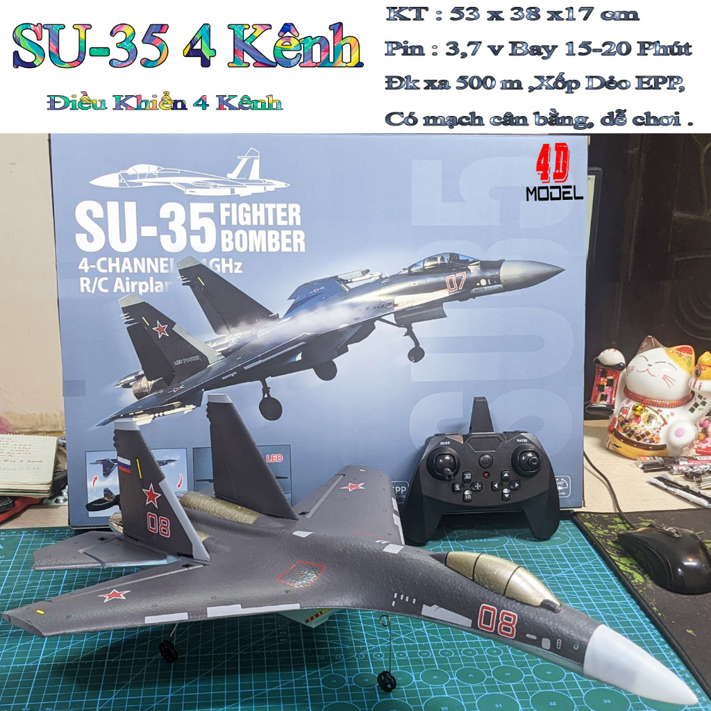 Máy Bay Điều Khiển 4 kênh Su-35 (QF-009), Xoáy 360 độ,Nhào lộn,bay ngửa,up,Pin Trâu ,dễ bay,