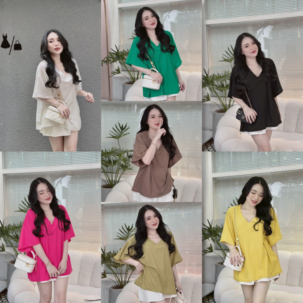 Áo phông giấy cổ V fom rộng màu sắc FORM TO 60KG,Áo thun cotton cổ tim
