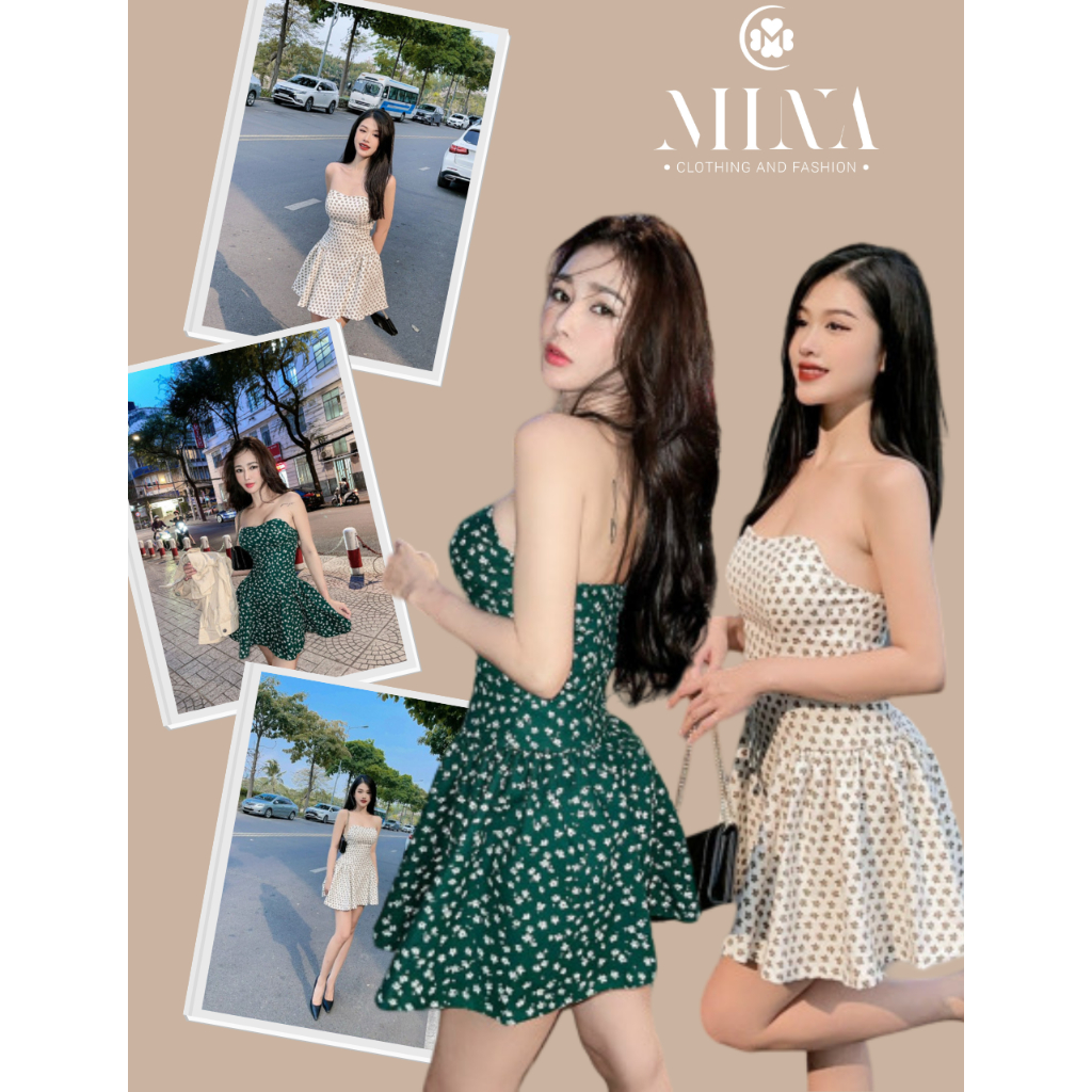 Đầm Cúp Ngực Nhún Phồng Eo dáng xoè 3423 (hình thật)