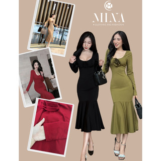 Đầm Body Đuôi Cá Đính Hoa Trà trước ngực  3389