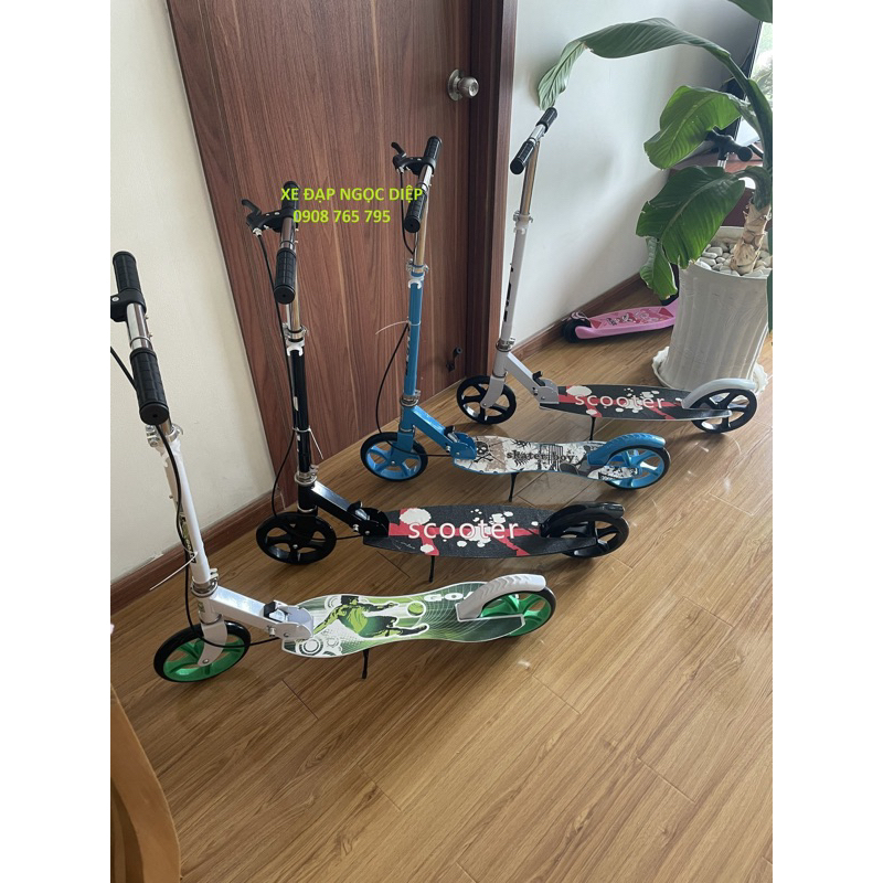 Xe trượt Scooter bản rộng to khoẻ cho người lớn và trẻ em, có thắng tay và thắng chân, tải trọng 100kg