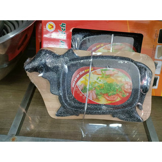 Chảo Gang Cao Cấp bò bít tết tithafac Chống Dính Dùng Được Bếp Từ Kèm Đế Gỗ