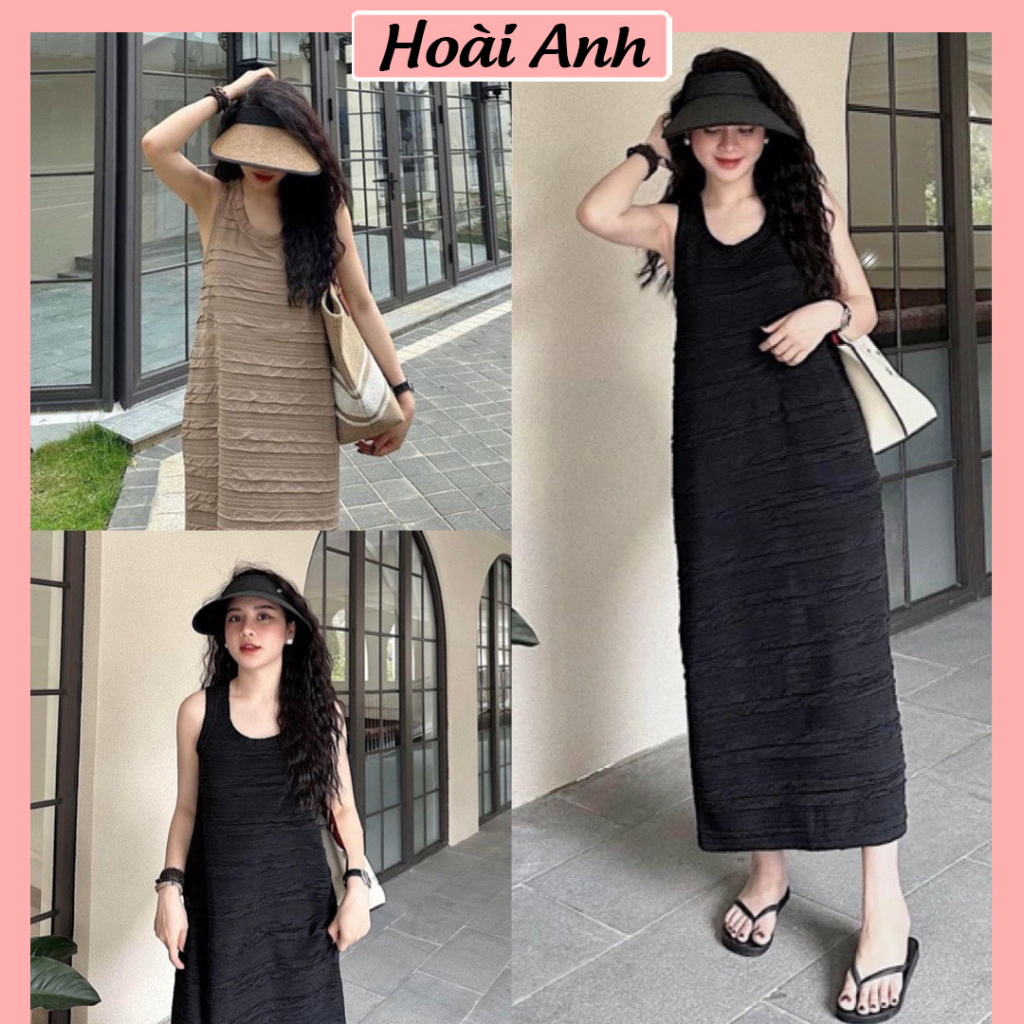 Váy Ba Lỗ Sóng Ngang Dáng Dài Đầm Sát Nách Maxi Form Suông Rộng Freesize