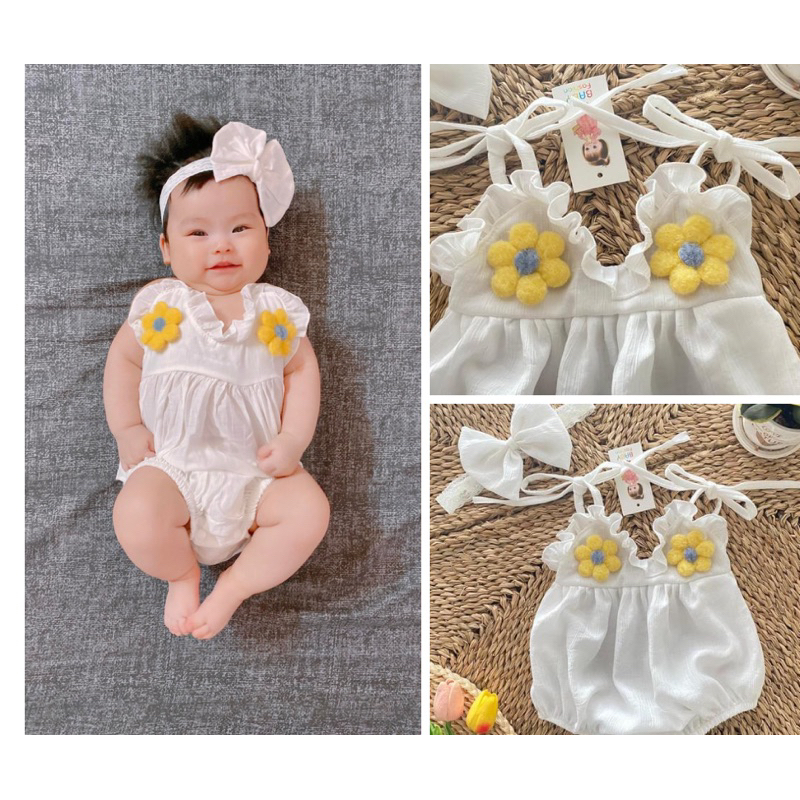 Body 2 dây đính hoa hand made xinh xắn tặng kèm nơ chất tơ gân mềm mịn mát