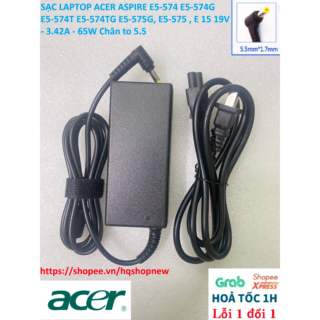 ⚡️[Sạc zin]SẠC LAPTOP ACER ASPIRE E5-574 E5-574G E5-574T E5-574TG E5-575G, E5-575 , E 15 19V - 3.42A - 65W Chân to 5.5