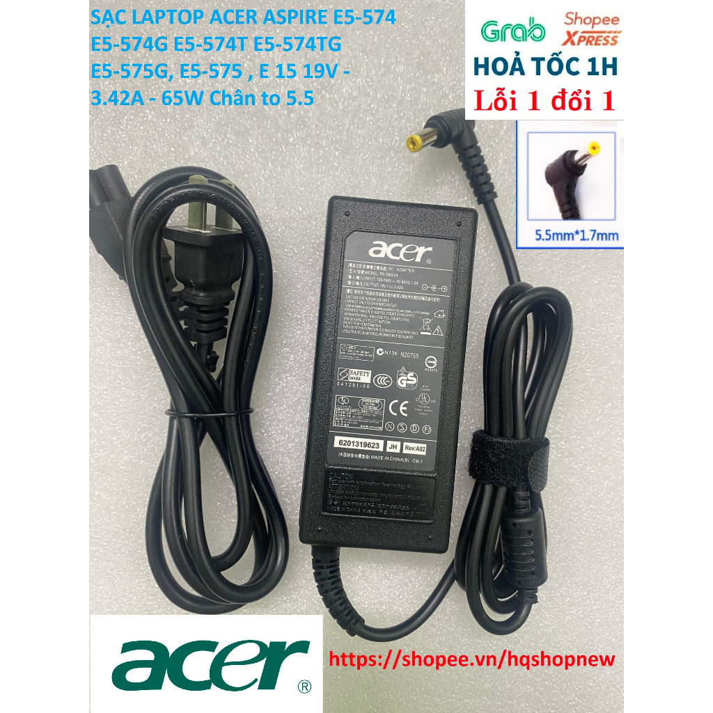 ⚡️[Sạc zin]SẠC LAPTOP ACER ASPIRE E5-574 E5-574G E5-574T E5-574TG E5-575G, E5-575 , E 15 19V - 3.42A - 65W Chân to 5.5