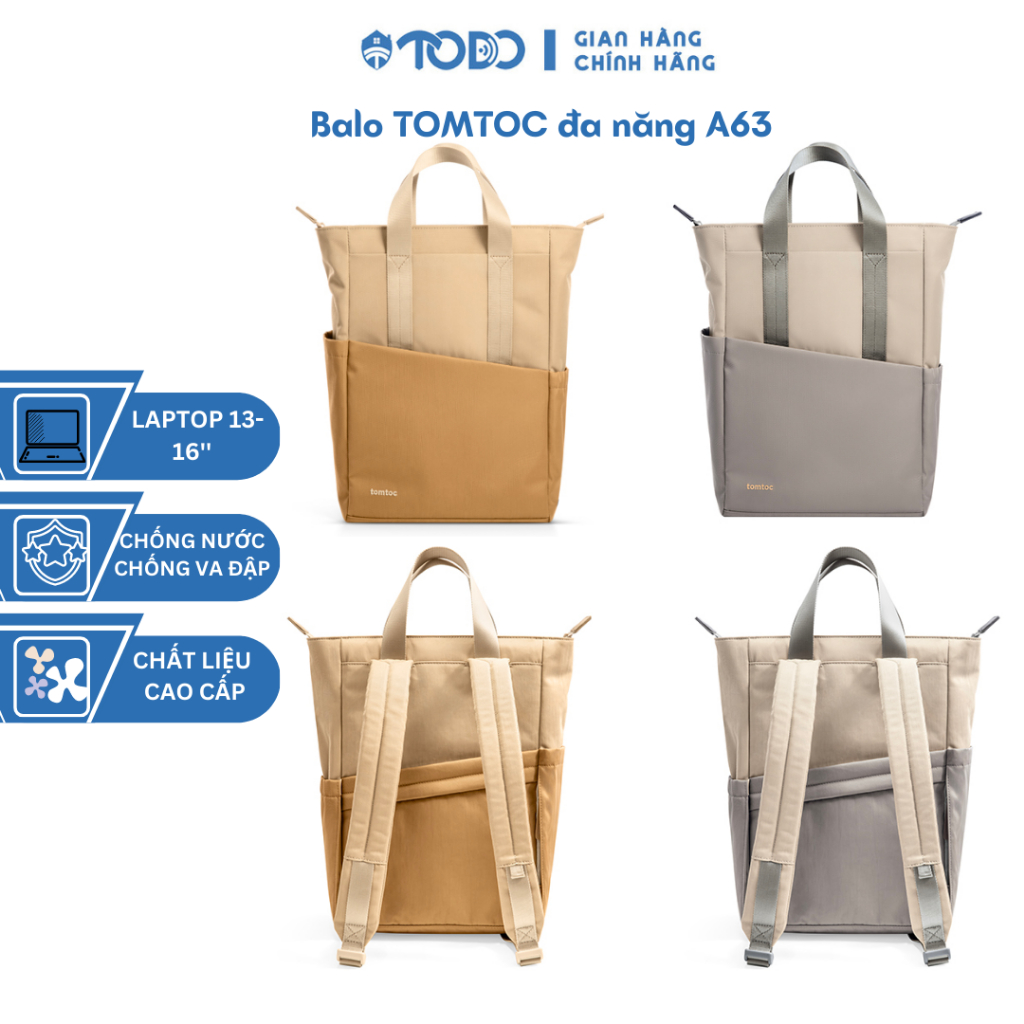 Balo chống sốc TOMTOC A63-Slash Flip laptop macbook surface 14″ A63 trẻ trung hiện đại chính hãng BH 12 tháng