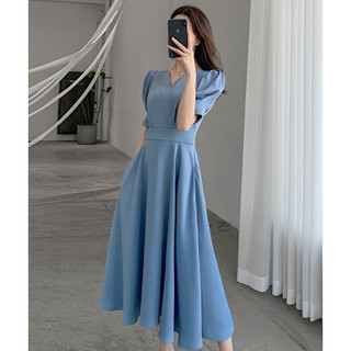 Đầm váy freesize xanh cổ V form dài