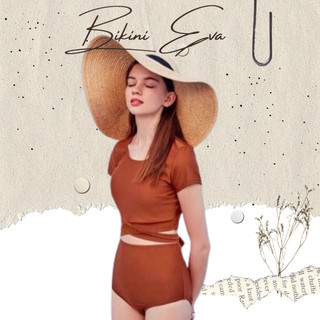 Bikini bộ bơi đồ bơi nữ áo tay lửng nơ ngực quần lưng cao phong cách Hàn Quốc EVA TLHQ