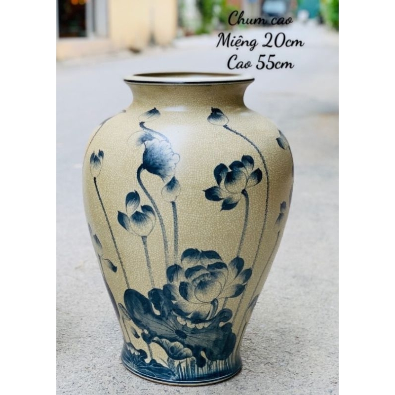 CHUM MEN RẠN GIẢ CỔ CAO 55CM RỘNG MIỆNG 20CM GỐM THỦ CÔNG BÁT TRÀNG.