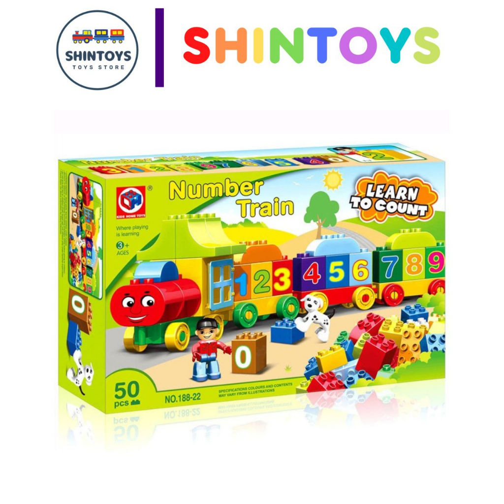 Đồ chơi xếp hình Tàu Lửa 50 chi tiết, đồ chơi cho bé lắp ráp gạch loại to kiểu lego duplo - Shintoys
