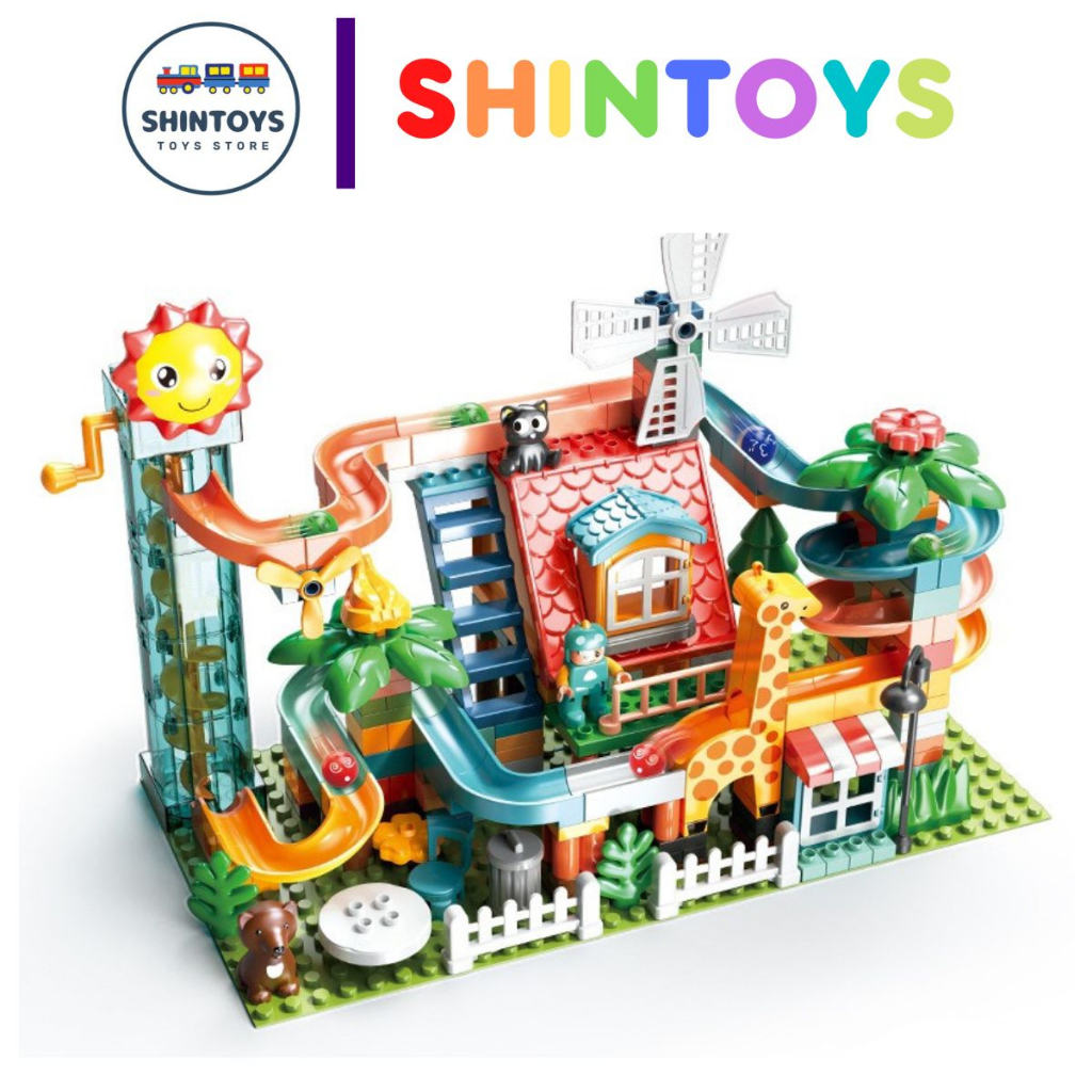 Đồ chơi xếp hình lắp ráp cầu trượt thang máy 255 chi tiết, gạch loại to kiểu lego duplo - Shintoys