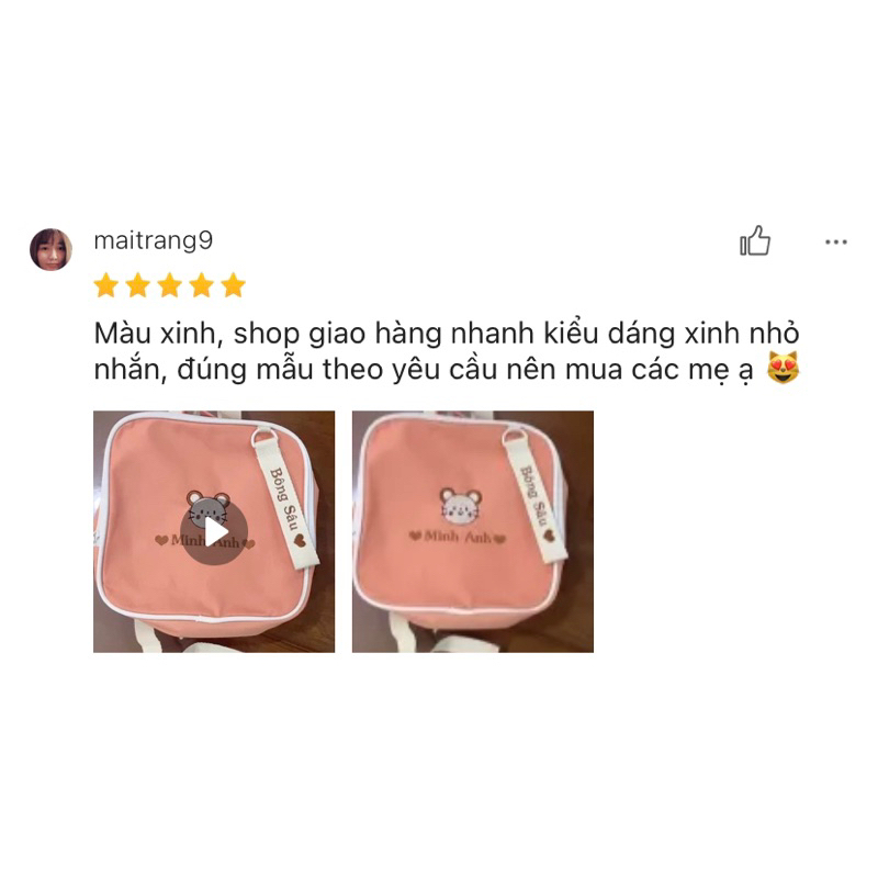Balo Thêu tên bé theo yêu cầu phiên bản Hồng, nâu, kem
