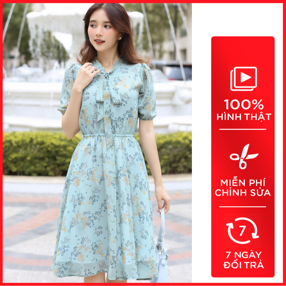 Đầm emily hoa xanh_REAL