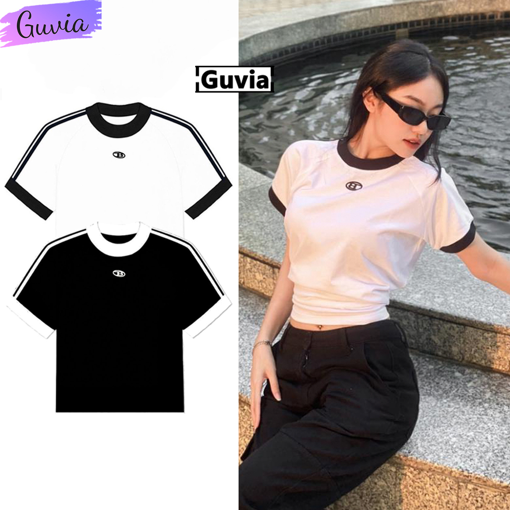 Áo Baby Tee CHỮ B Chất Thun Co Dãn Ôm Body, Áo Thun Nữ BabyTee Cổ Tròn Tay Ngắn In Họa Tiết GUVIA