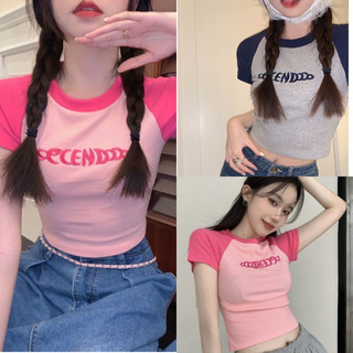 Áo Croptop Phối Tay In Chữ SeCe