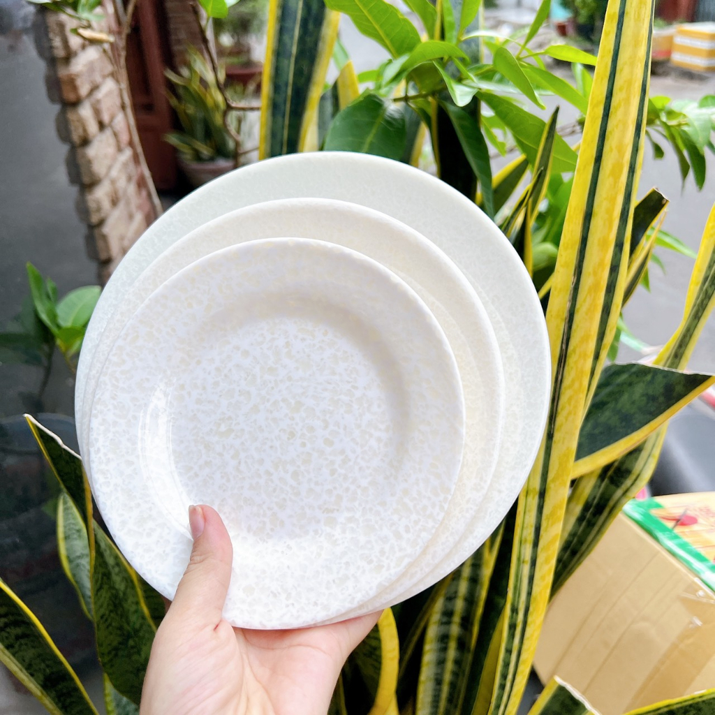 Chén Bát Tô Dĩa Vân Đá Trắng Nhựa Melamine Cao Cấp Fataco Việt Nam đủ size nhièu mẫu mã đa dạng - Gia Dụng Rose