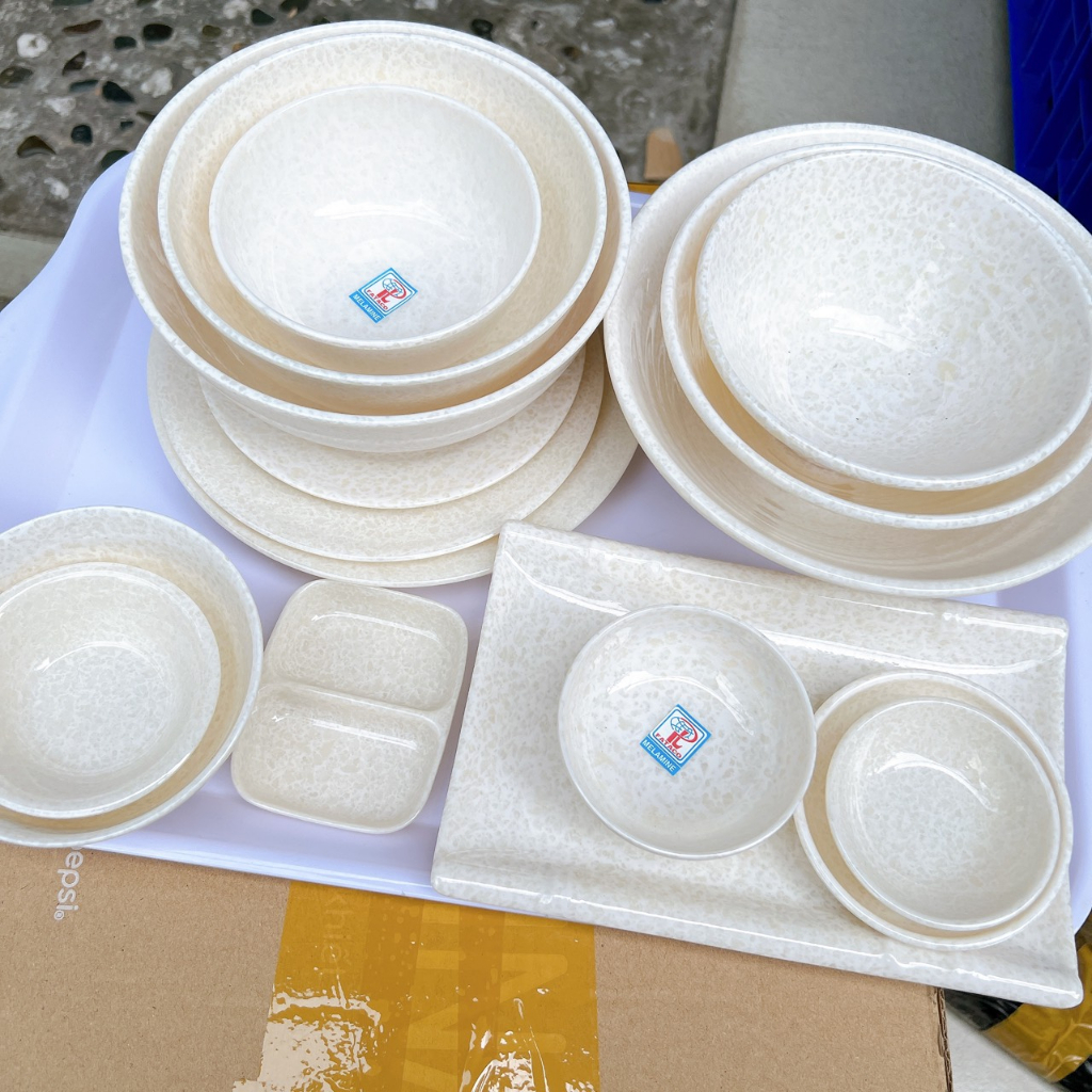 Chén Bát Tô Dĩa Vân Đá Trắng Nhựa Melamine Cao Cấp Fataco Việt Nam đủ size nhièu mẫu mã đa dạng - Gia Dụng Rose