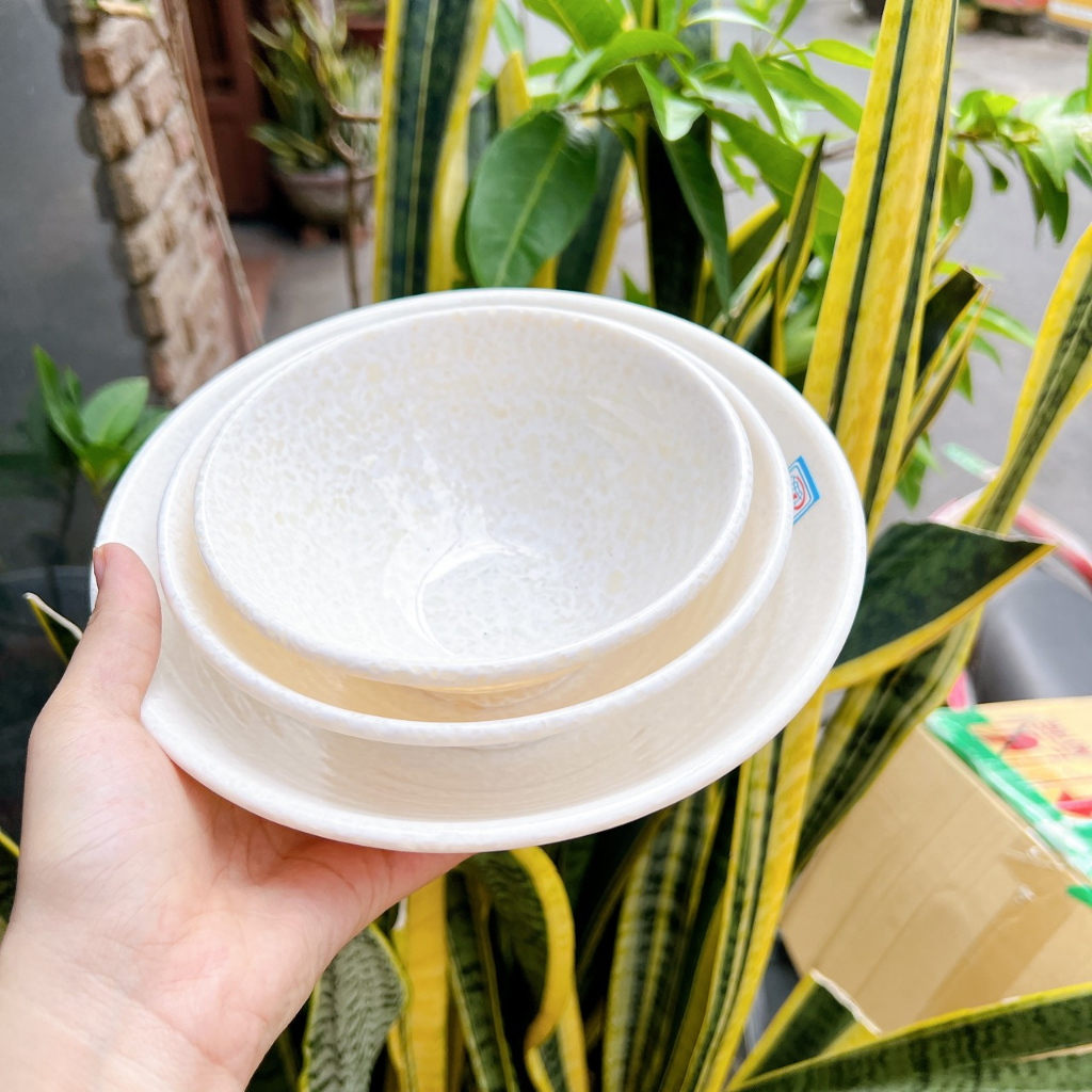 Chén Bát Tô Dĩa Vân Đá Trắng Nhựa Melamine Cao Cấp Fataco Việt Nam đủ size nhièu mẫu mã đa dạng - Gia Dụng Rose