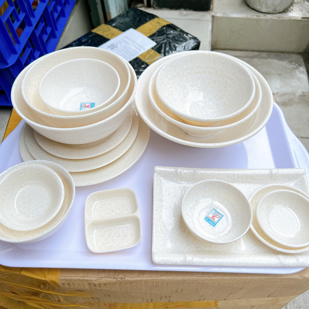 Chén Bát Tô Dĩa Vân Đá Trắng Nhựa Melamine Cao Cấp Fataco Việt Nam đủ size nhièu mẫu mã đa dạng - Gia Dụng Rose