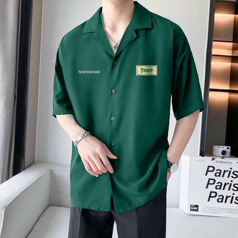 Áo sơ mi nam nữ form rộng cổ vest Lyihome chất dày dặn mát mẻ, hình thêu sắc nét