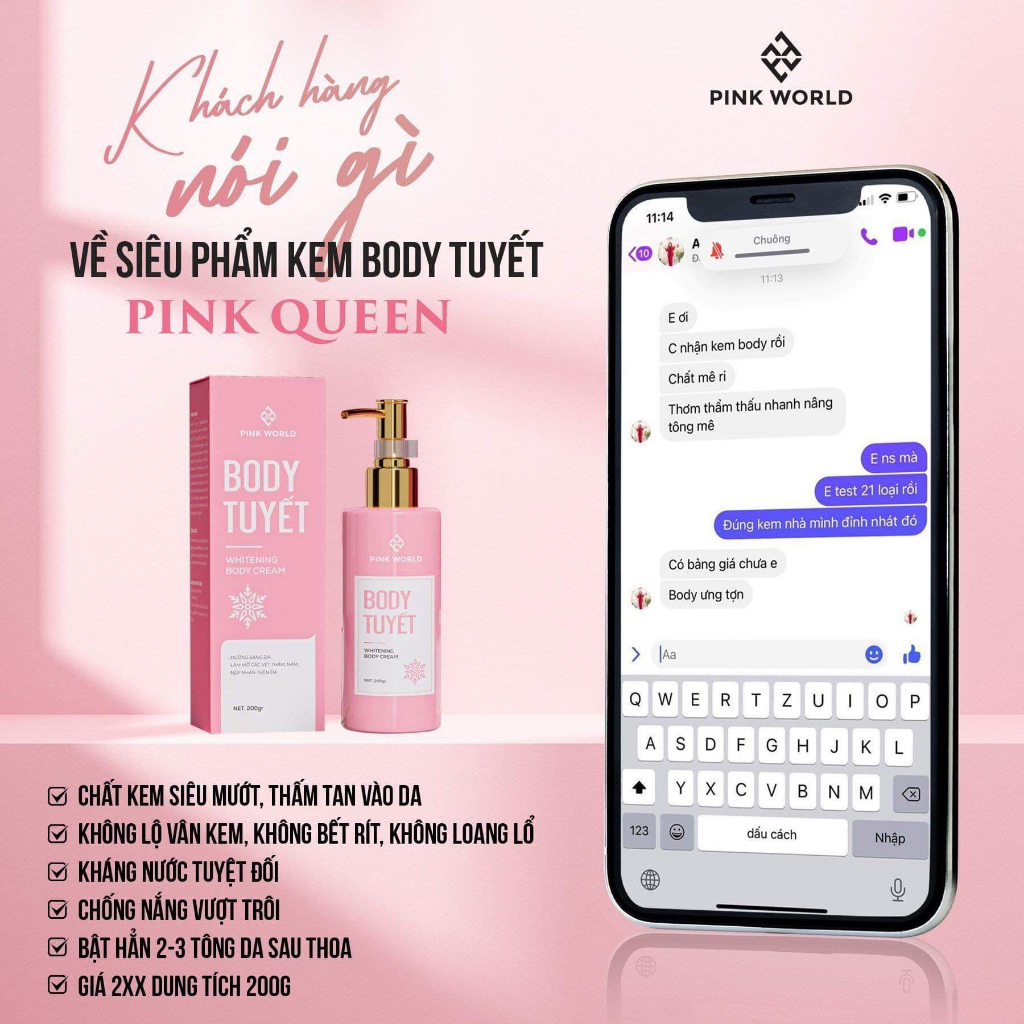 Kem body, kem dưỡng trắng da pink queen dưỡng ẩm bật tông nhanh