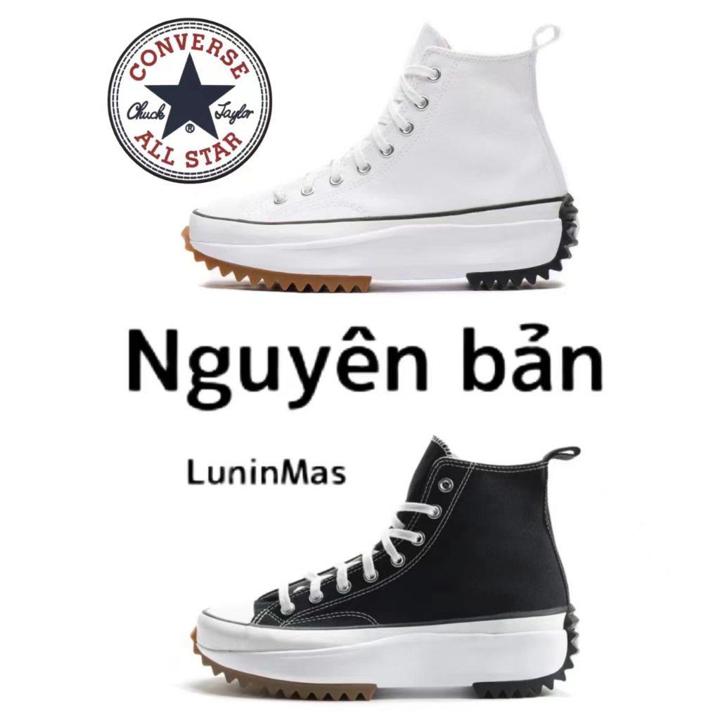 Converse Run Star Hike Hi Black White Gum Keo thô Đen trắng/Trắng Đen Vintage Cao cấp Giày thể thao nam nữ