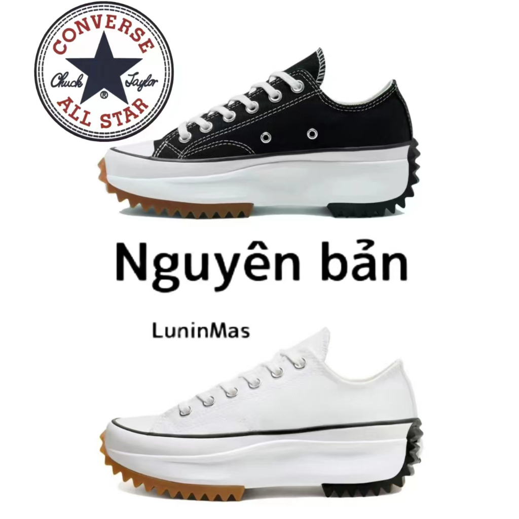 Converse Run Star đi bộ thấp giúp giày vải đế dày cho nam và nữ trắng đen Matsutake 168817C