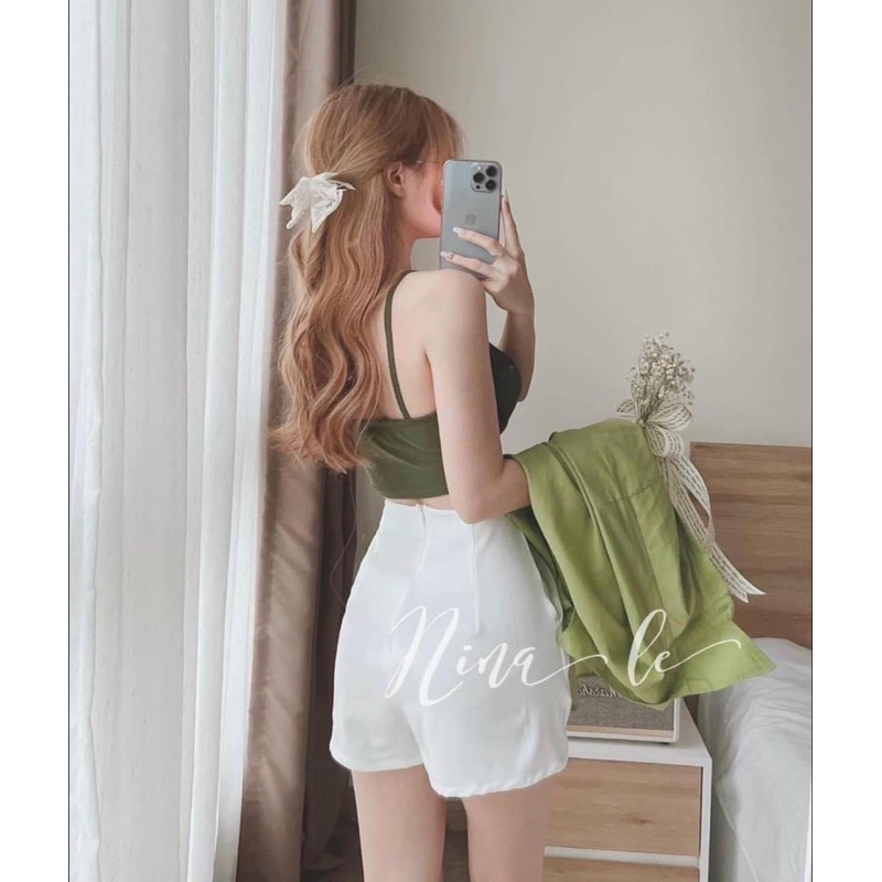 (Bán sỉ) SET 3 MÓN SƠ MI XANH KÈM BRA 2S SHORT TRẮNG