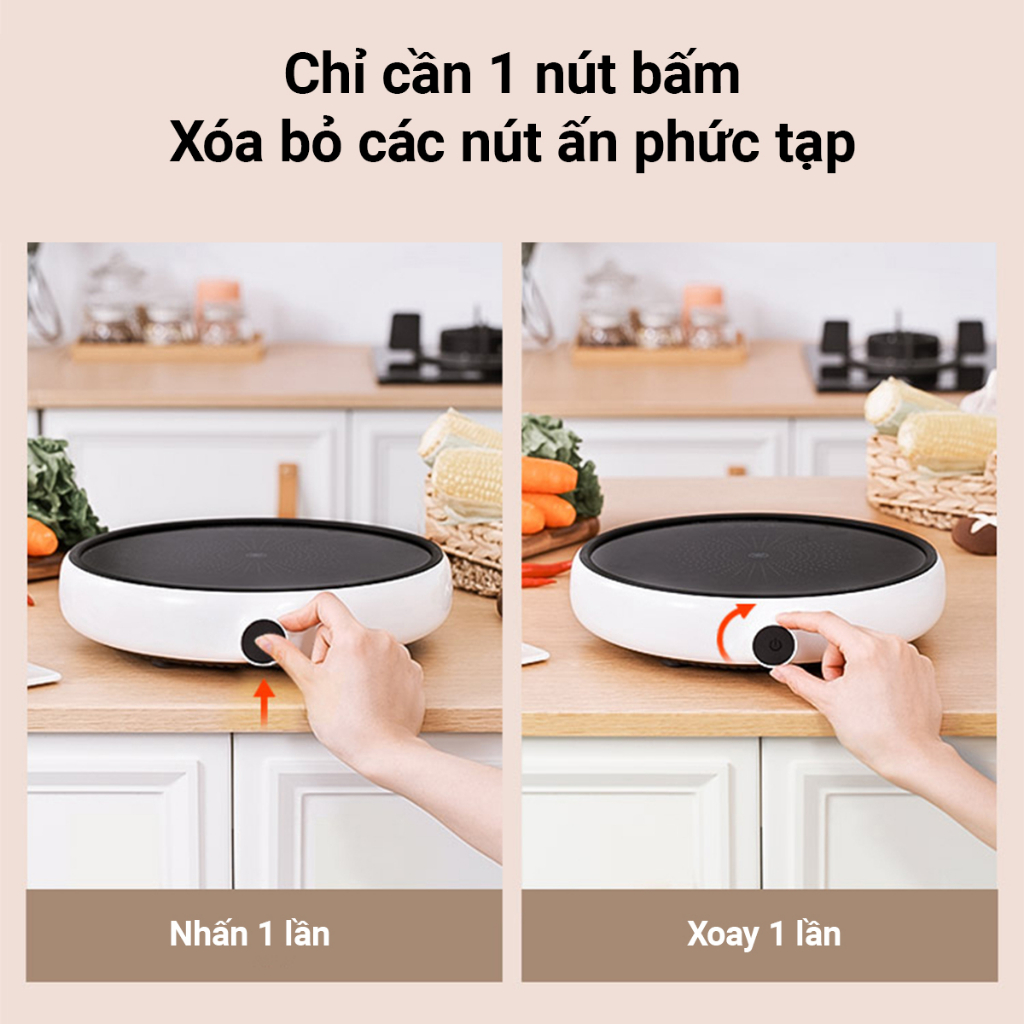 Bếp Từ Đơn Tròn Xiaomi Mijia Zhiwuzhu Youth Lite Công Suất 2100W Màn Hình OLED Nút Xoay 9 Mức Độ, Đệm Cao Su Chống Trượt