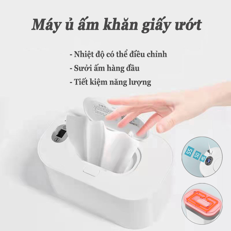 Máy ủ ấm khăn giấy ướt Máy hâm làm nóng khăn giấy ướt có đèn LED hiển thị và điều chỉnh nhiệt độ Hộ gia đình/Xe hơi