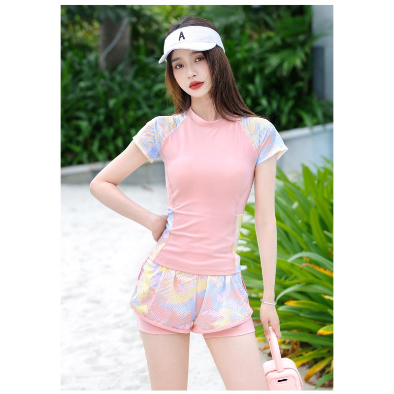 Đồ bơi nữ hãng YLIKE  bikini ngắn tay trẻ trung quần 2 lớp che bụng kín đáo