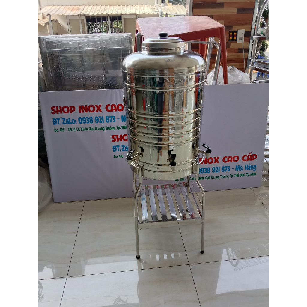 ( HCM ) - ComBo Bình Đựng Nước Đá 2 Lớp Giữ Nhiệt loại 3 Vòi Dung Tích Chứa Khoảng 80L INOX Cao Cấp SUS304 + Chân Bình