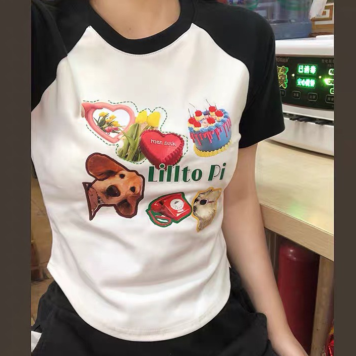 Áo Thun Baby tee Chất Thun Co Dãn In Hình Dễ Thương, Áo Croptop Nữ Ôm Body Raglan Năng Động Trẻ Trung