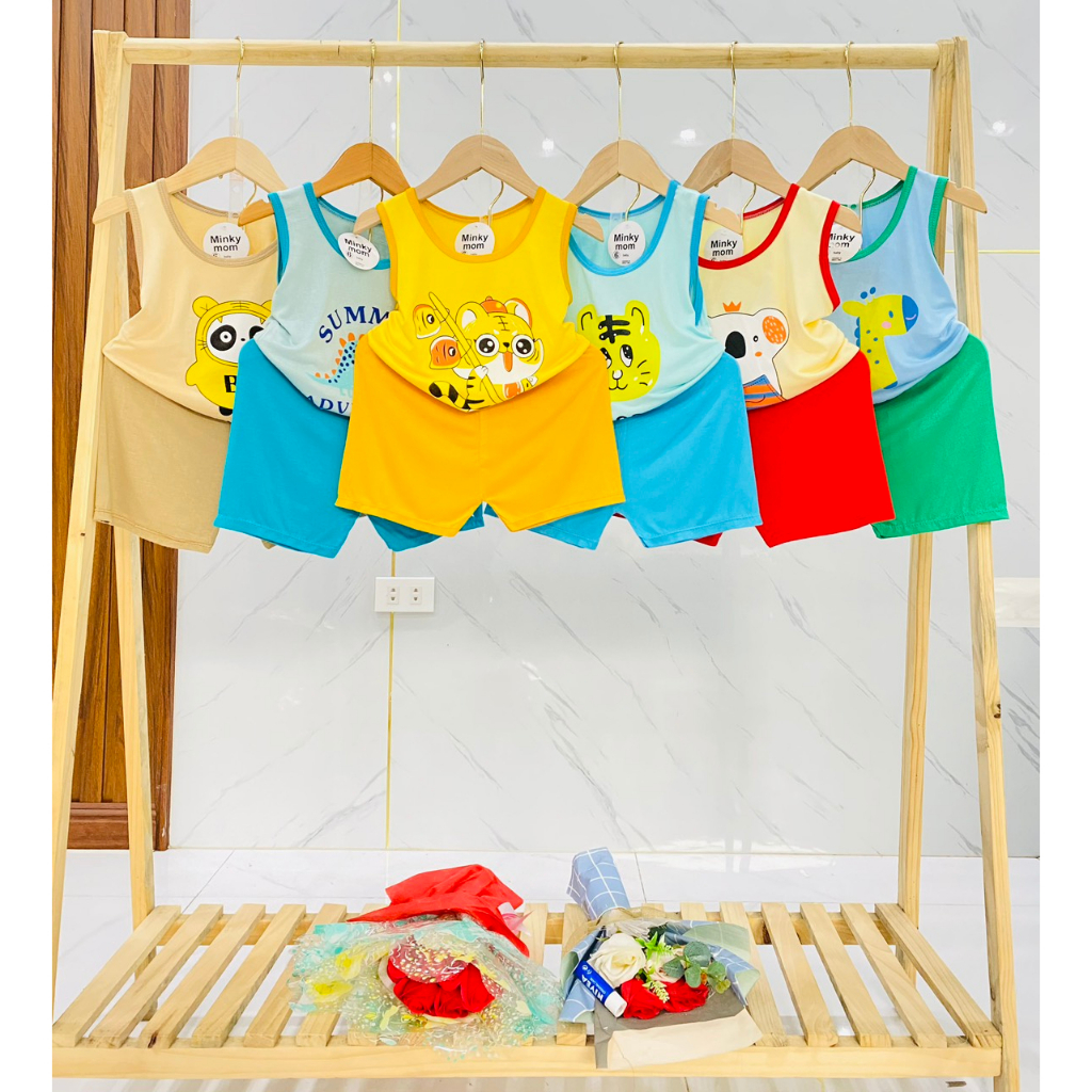 Bộ ba lỗ trẻ em thun lạnh nhiều màu cho bé trai bé gái từ 16kg, vải co giãn mát, mịn, thoáng khí -BL07