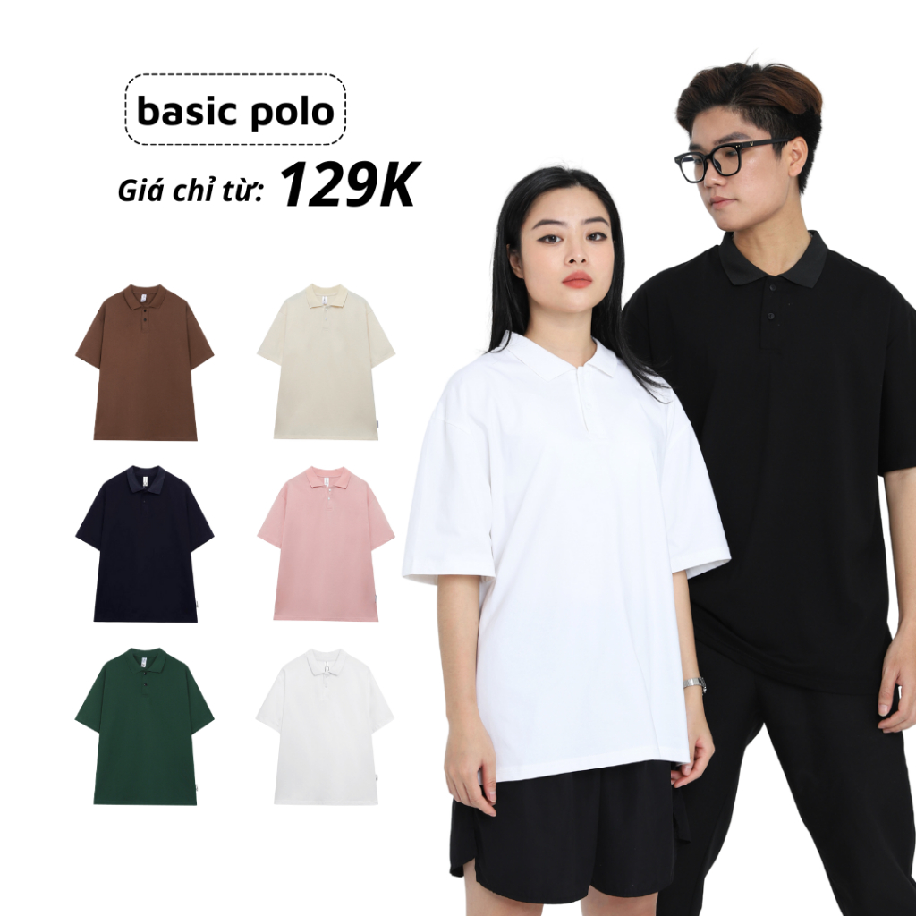 Áo polo trơn form rộng cotton PLT01 Miucho cổ trụ in basic