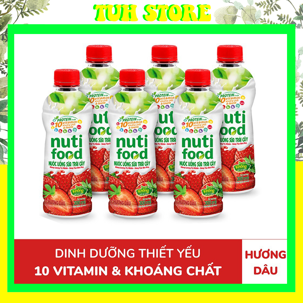 Lốc 6 Chai Nước Uống Sữa Trái Cây Hương Dâu Nutifood-TUH