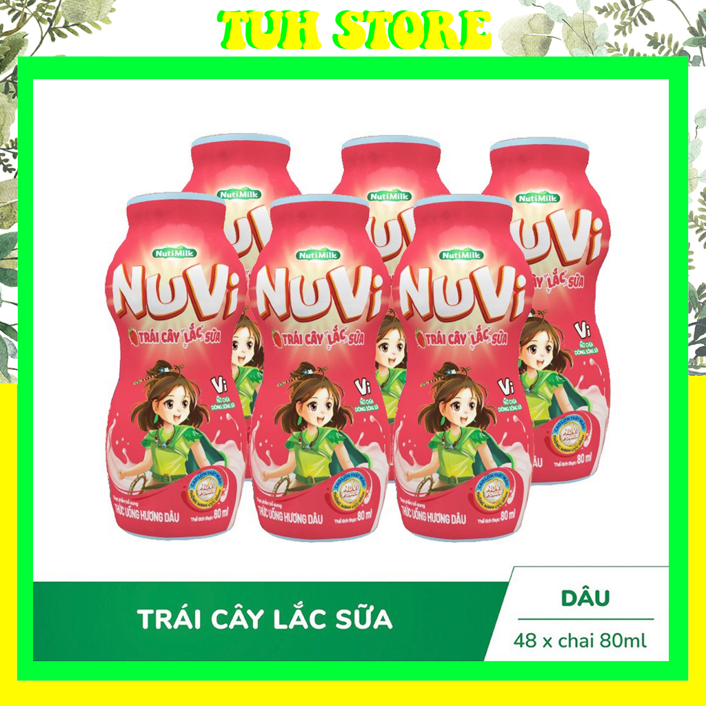 Lốc 6 Chai NuVi Thức Uống Hương Dâu Trái Cây Lắc Sữa chai 80ml-TUH