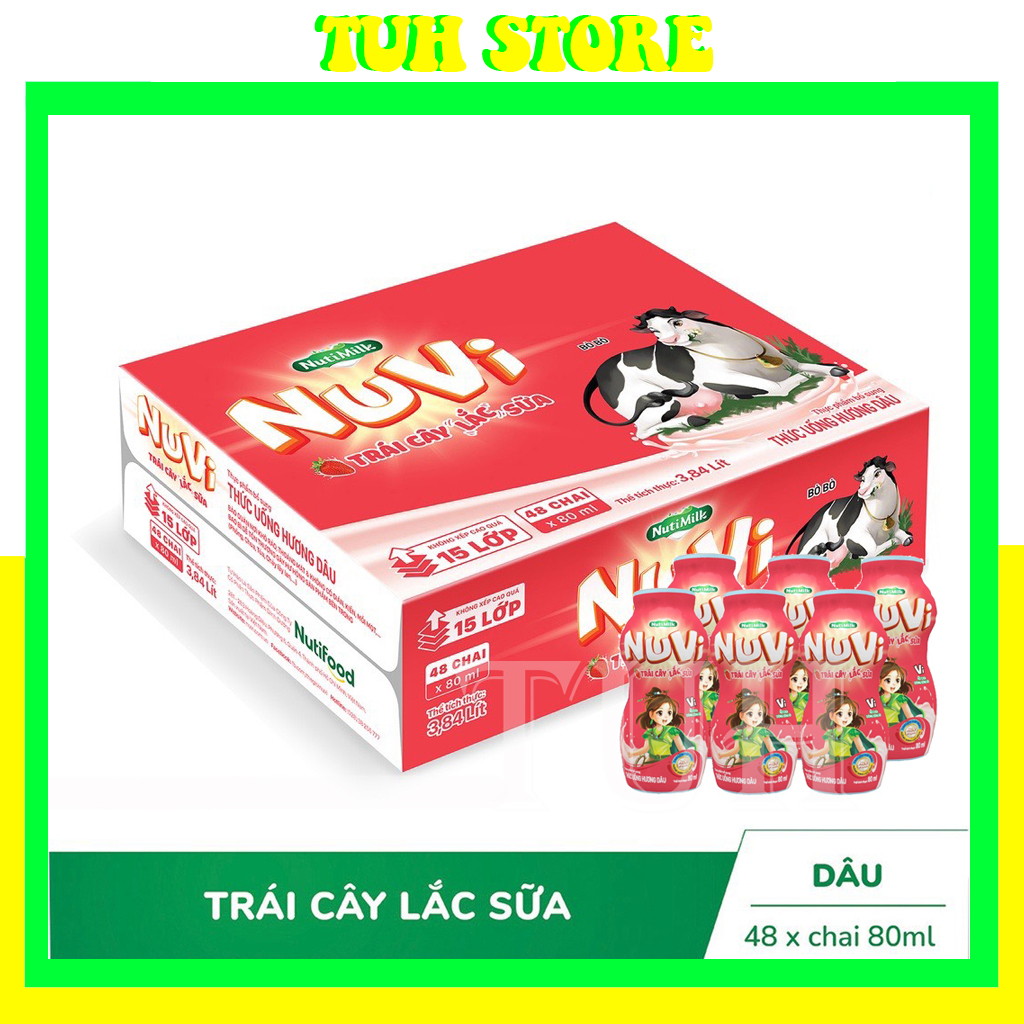 Thùng 48 Chai NuVi Thức Uống Hương Dâu Trái Cây Lắc Sữa chai 80ml-TUH STORE