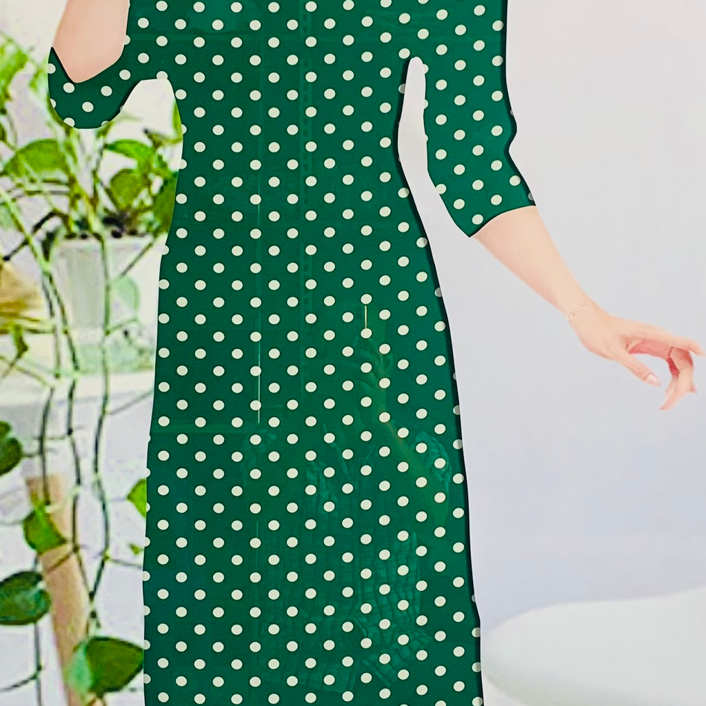 Vải Lụa mango cao cấp chấm bi trắng nền xanh, vải có độ co giãn nhẹ, giặt máy ko xù, ko nhăn. May áo dài, váy đầm...